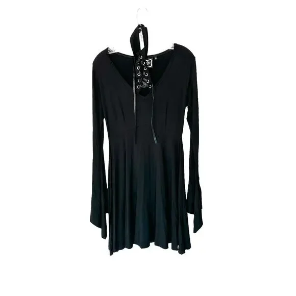 Killstar Black Spyda Lace Me Up Ribbon Emo Punk Gothic Witchy Dress‎ Size Small - Picture 2 of 11